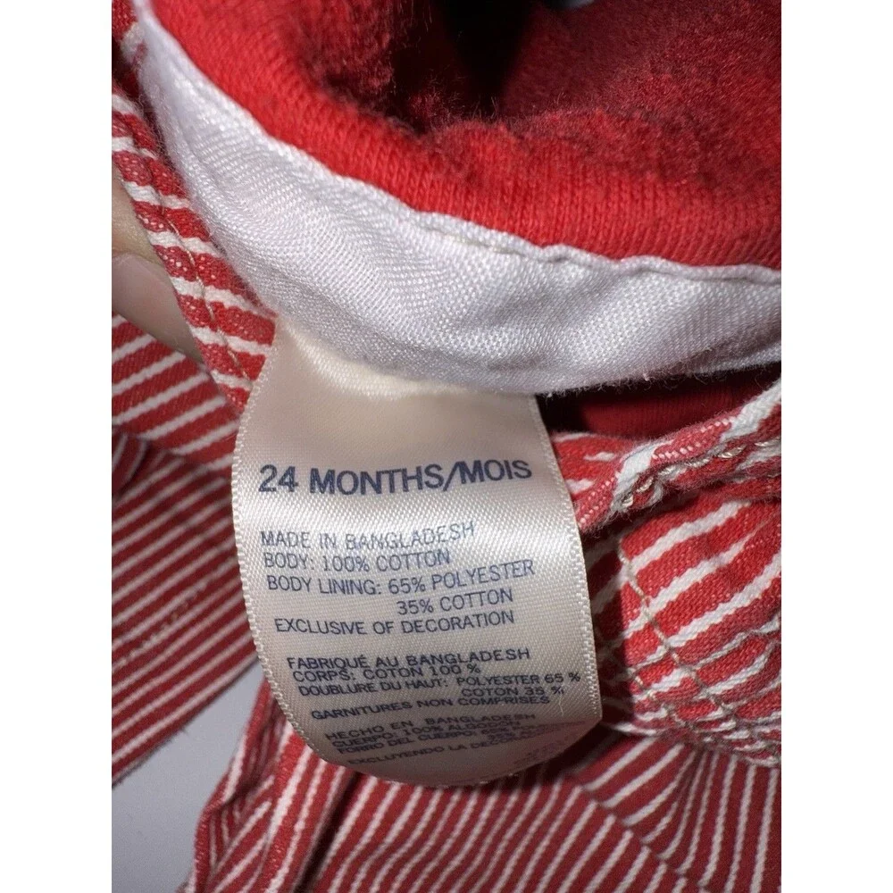 OshKosh B'gosh Red Hickory Stripe Bib Overalls 24M Fleece Lined Vestbak